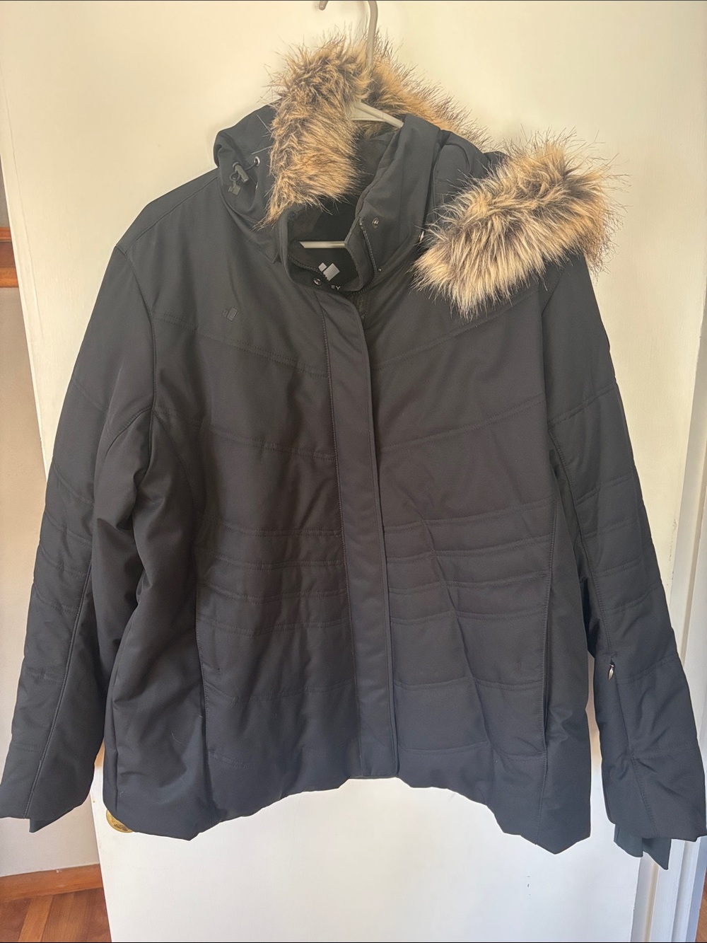 Obermeyer Black Puffer Coat with Faux Fur Trim